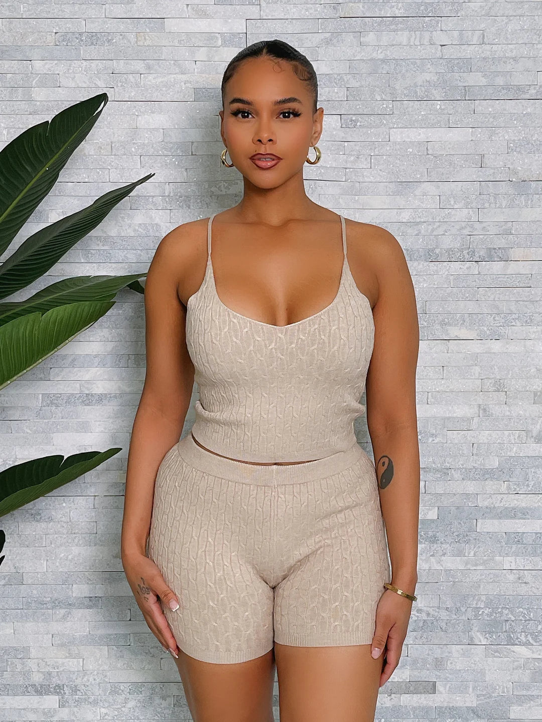 Ribbed Shorts Set (Beige)