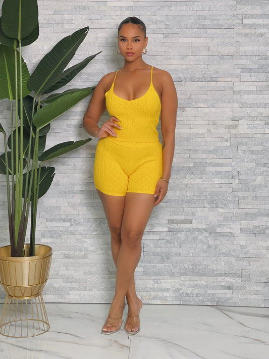 Ribbed Shorts Set (Yellow)